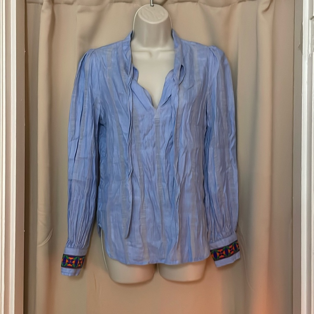 Lemlem by Liya Kebede cotton/linen shirt blue jeans size extra small